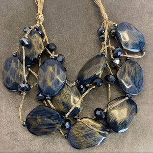 Lucite Necklace Hand-Painted Blue & Gold Chunky OOAK Art-to-Wear #handmade #boho